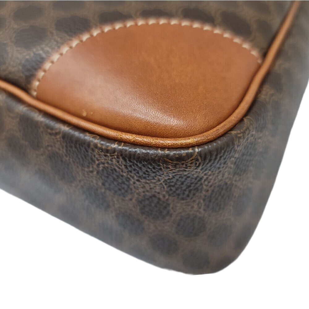 CELINE Macadam Shoulder Bag Brown Canvas Leather One Shoulder Hobo Handbag - Picture 9 of 11